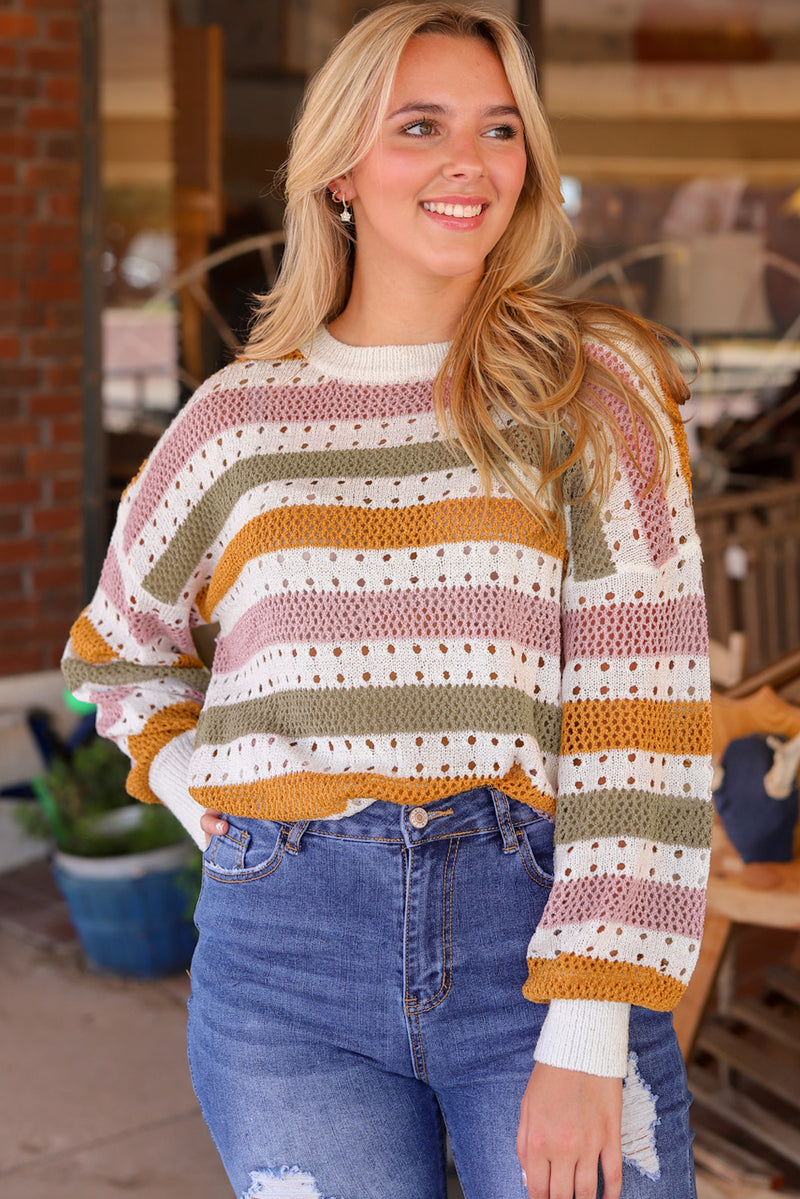 Sandra- Multicolor Striped Hollowed Knitted Loose Sweater