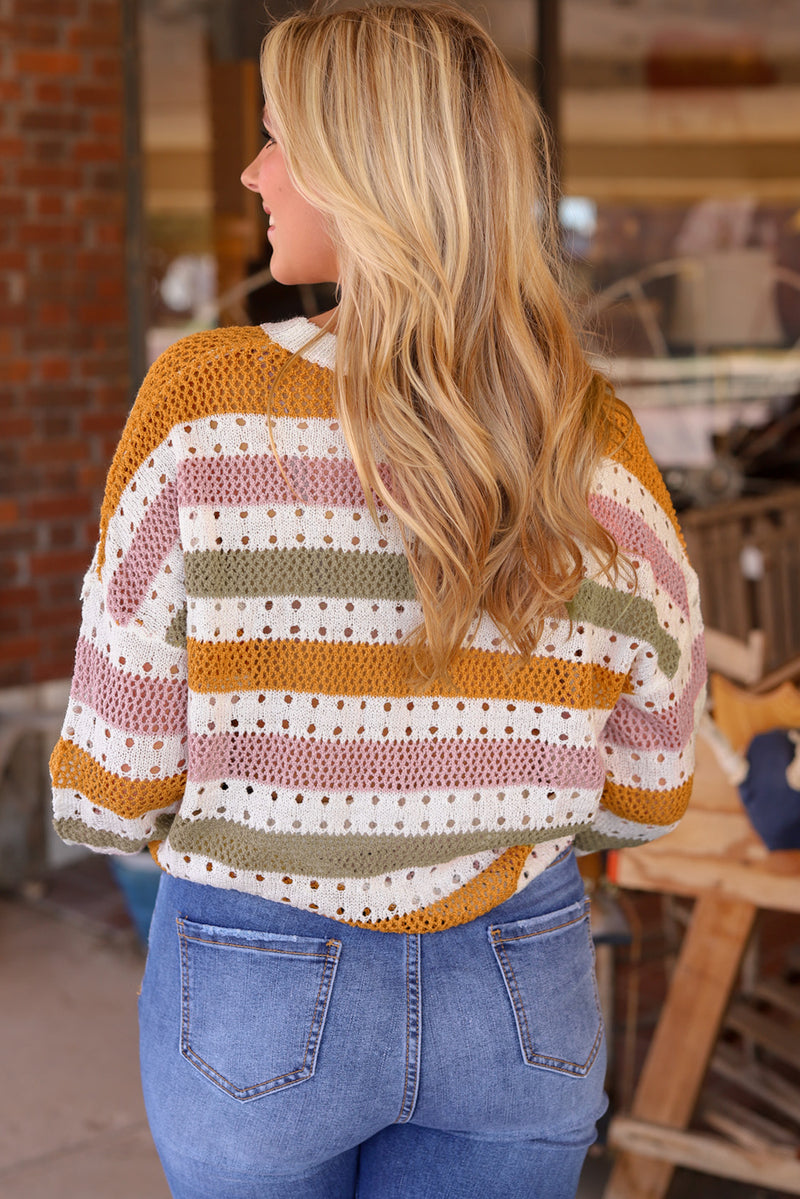 Sandra- Multicolor Striped Hollowed Knitted Loose Sweater