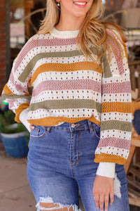 Sandra- Multicolor Striped Hollowed Knitted Loose Sweater