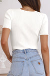 Tricia- V Neck Ribbed Knit Lightweight Short Sleeve Sweater