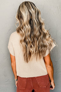 Ollie-Patch Pocket Ribbed Knit Short Sleeve Sweater