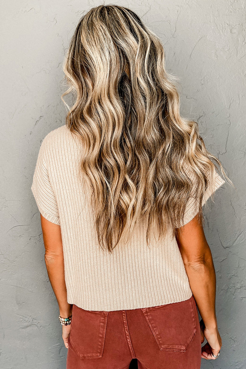 Ollie-Patch Pocket Ribbed Knit Short Sleeve Sweater