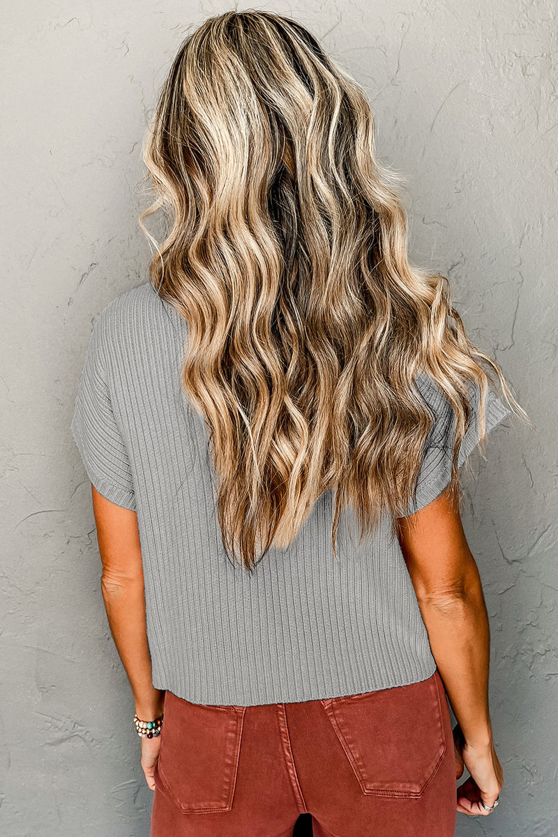 Ollie-Patch Pocket Ribbed Knit Short Sleeve Sweater