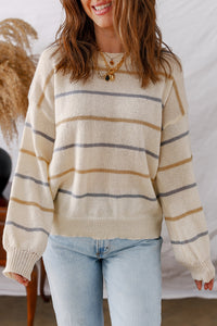 Alyssa-Lightweight Colorful Striped Ribbed Edge Drop Shoulder Sweater