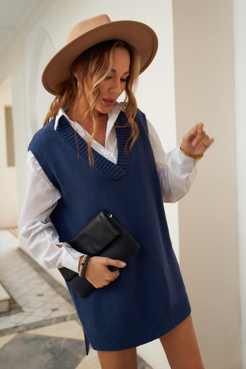 knitted dress vest Zeagoo Womens Vests Fashion Casual Vest Top V Neck Sweater Vest Dress 2025 Knit Vest for Women Oversized Long Knitted Sweaters White at Amazon Women's Clothing store
