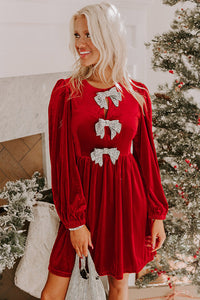 Kristina - Glow Bow Velvet Mini Dress