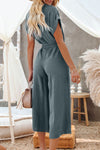 Maggie-Blue Dolman Button Belted V Neck Wide Leg Pocketed Jumpsuit