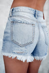 Talla- Light Blue Distressed Ripped Raw Hem High Waist Denim Shorts