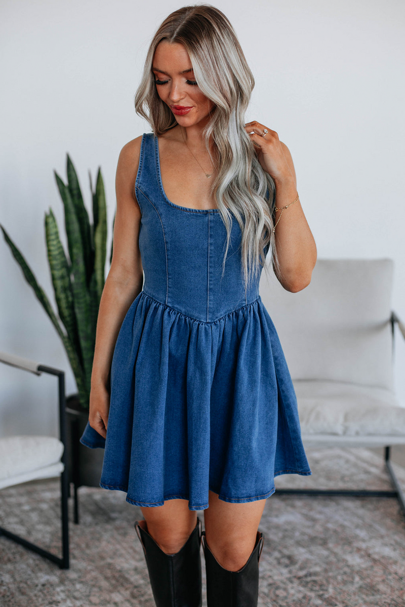 Desiree - Denim Bow Mini Dress