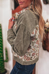 Deidra-Sage Green Ribbed Retro Floral Patchwork Shirt Style Jacket