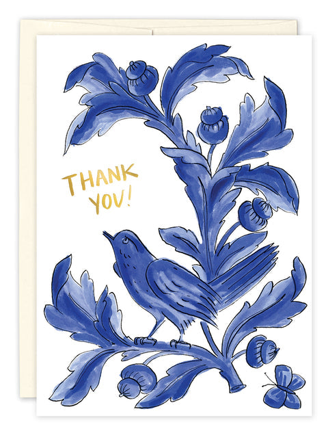 Tarjeta de agradecimiento pájaro azul 