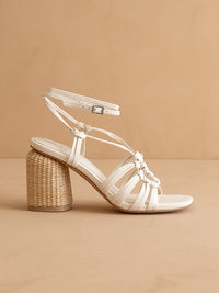 The Monza | White Strappy Raffia Basket Weave Block Heel  *FINAL SALE*