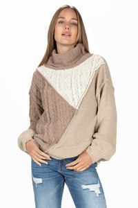 Colorblock Cable Knit Sweater