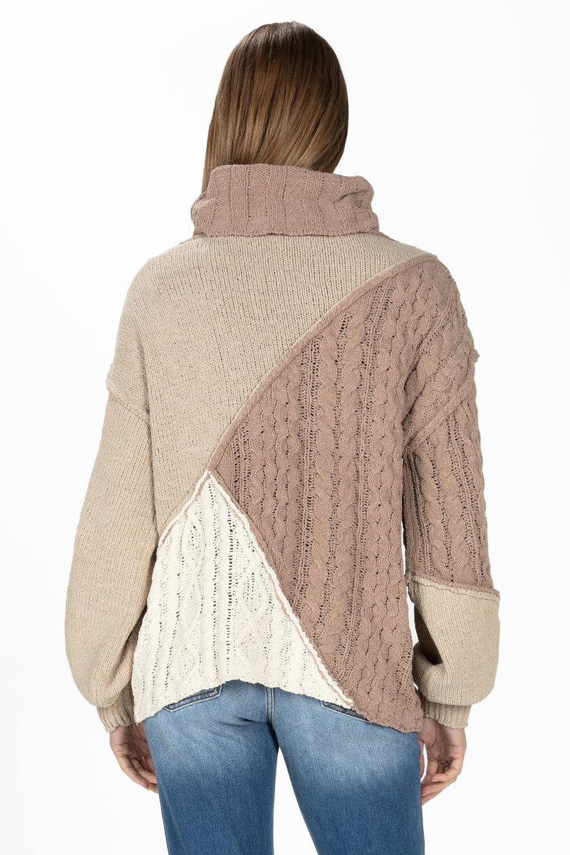 Colorblock Cable Knit Sweater