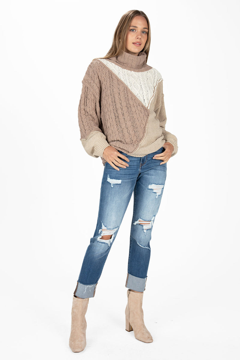 Colorblock Cable Knit Sweater