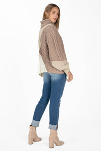 Colorblock Cable Knit Sweater