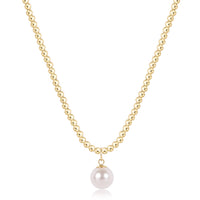 17" choker beaded - classic gold 3mm - classic pearl 10mm charm