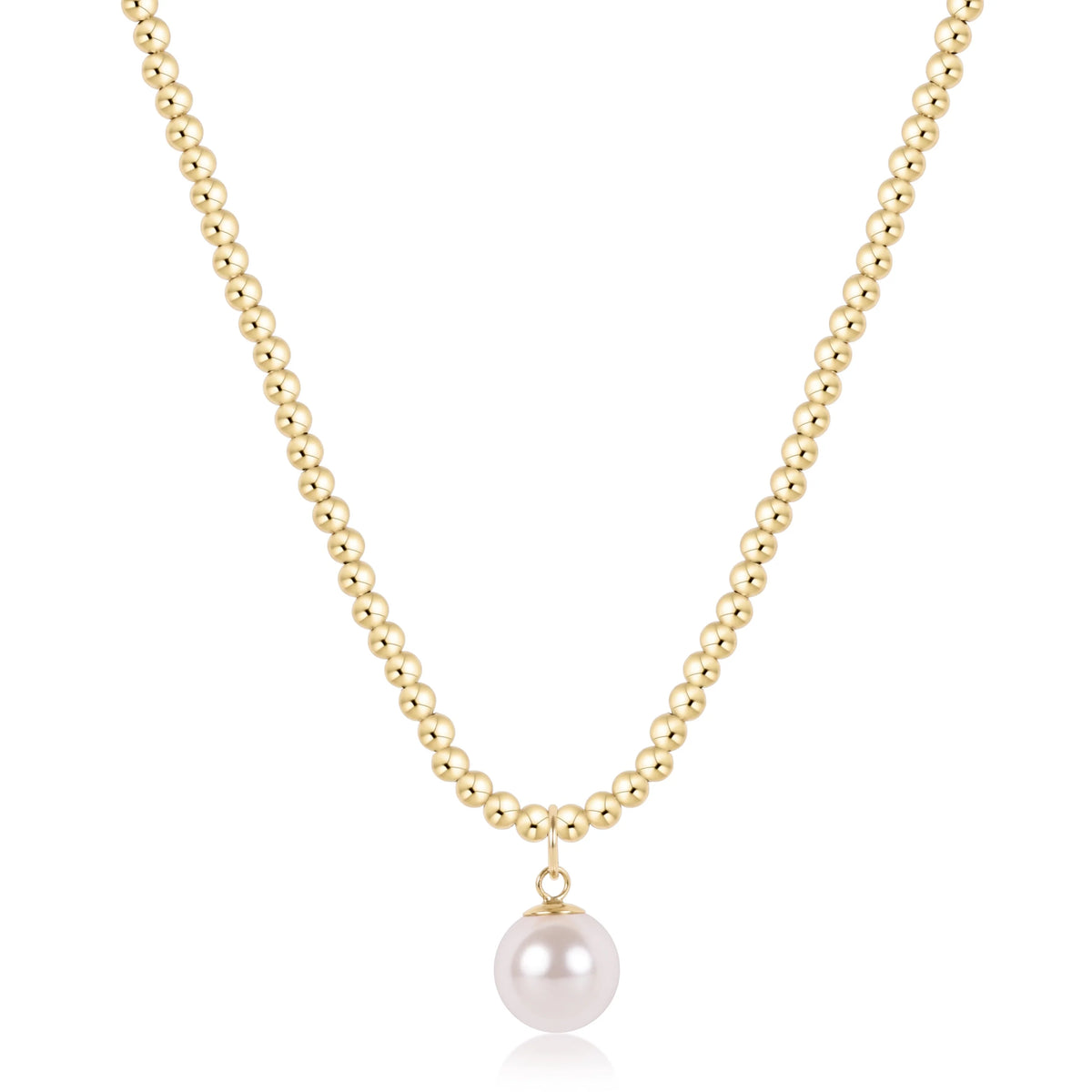 17" choker beaded - classic gold 3mm - classic pearl 10mm charm
