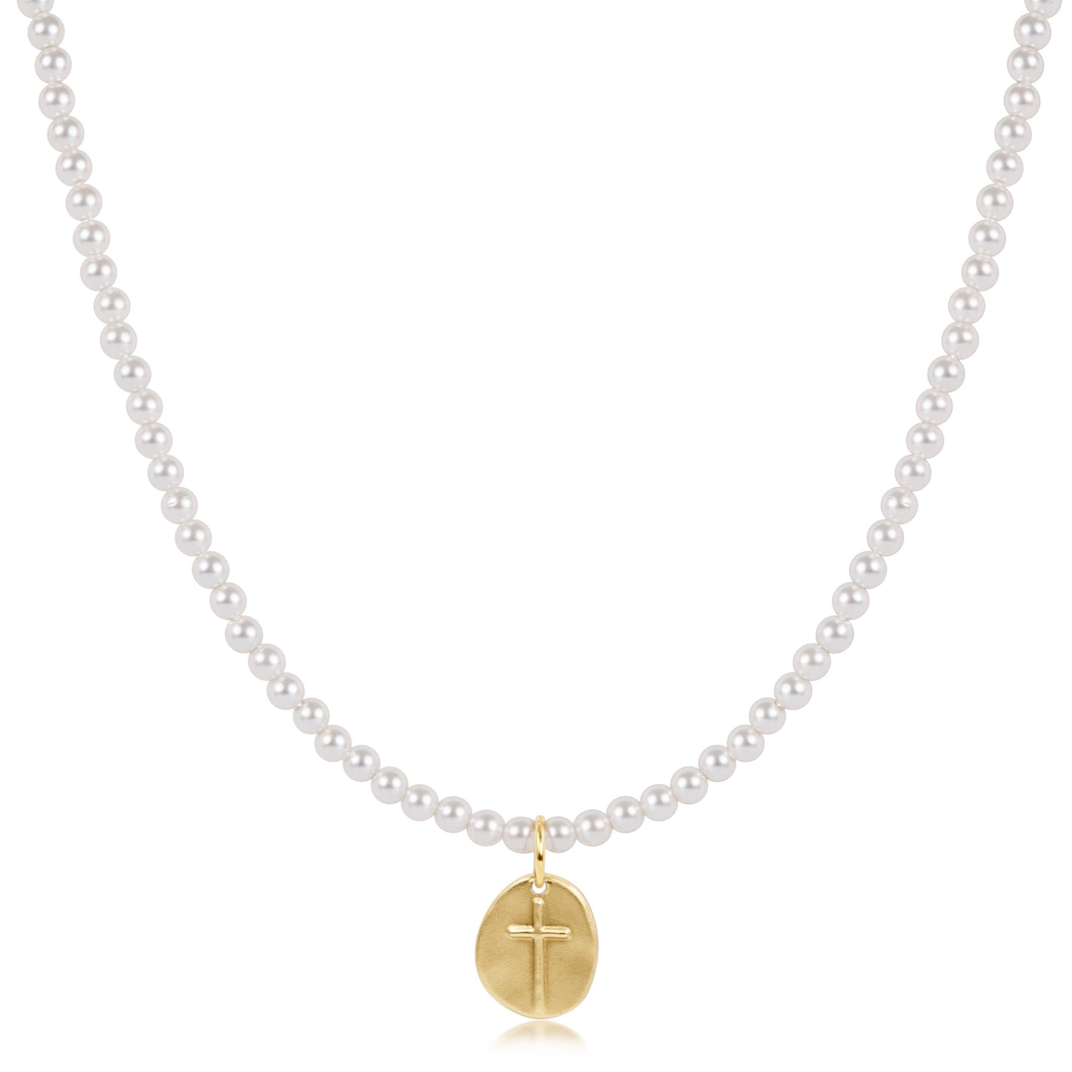 17" 3mm Classic Pearl Choker Inspire Cross Charm Necklace