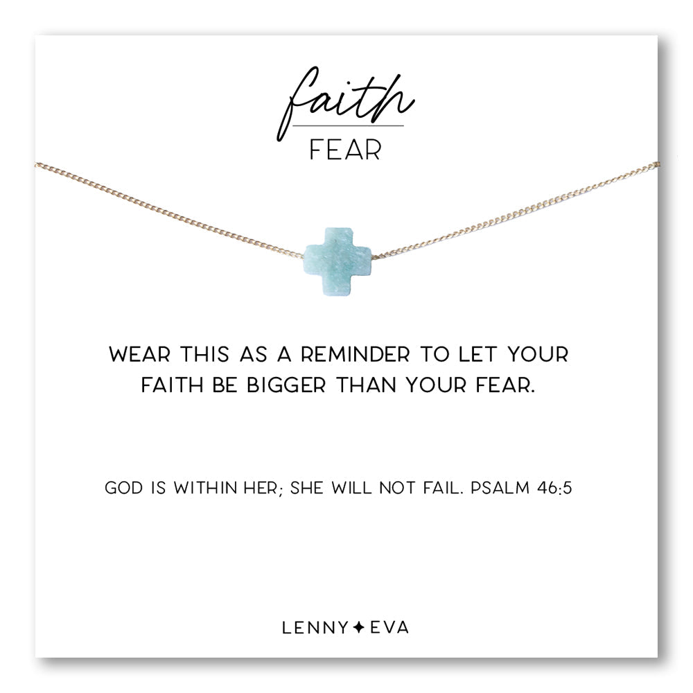 Faith Over Fear Cross Necklace- Amazonite