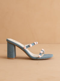 The Nia | Denim Rosette Adorned Heel *FINAL SALE*