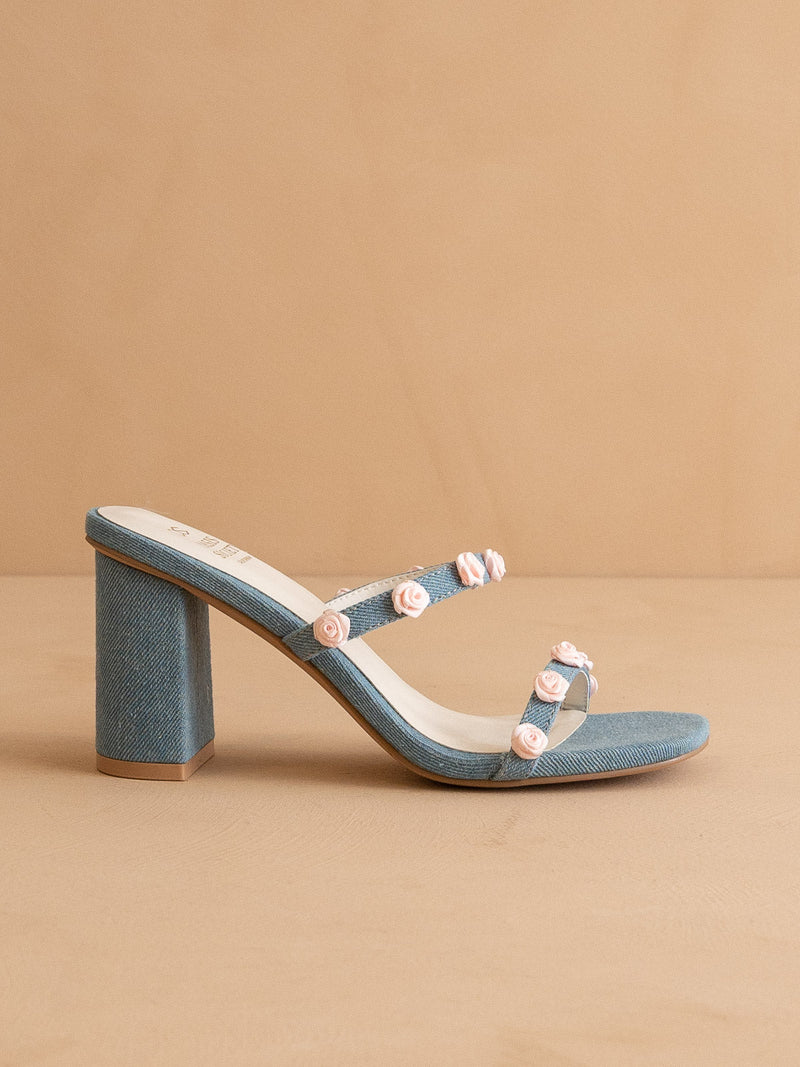 The Nia | Denim Rosette Adorned Heel *FINAL SALE*