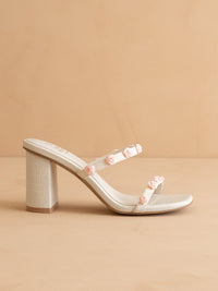 The Nia | White Rosette Adorned Block Heel *FINAL SALE*