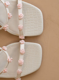 The Nia | White Rosette Adorned Block Heel