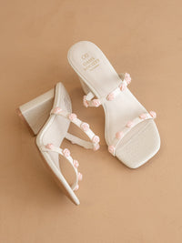 The Nia | White Rosette Adorned Block Heel *FINAL SALE*