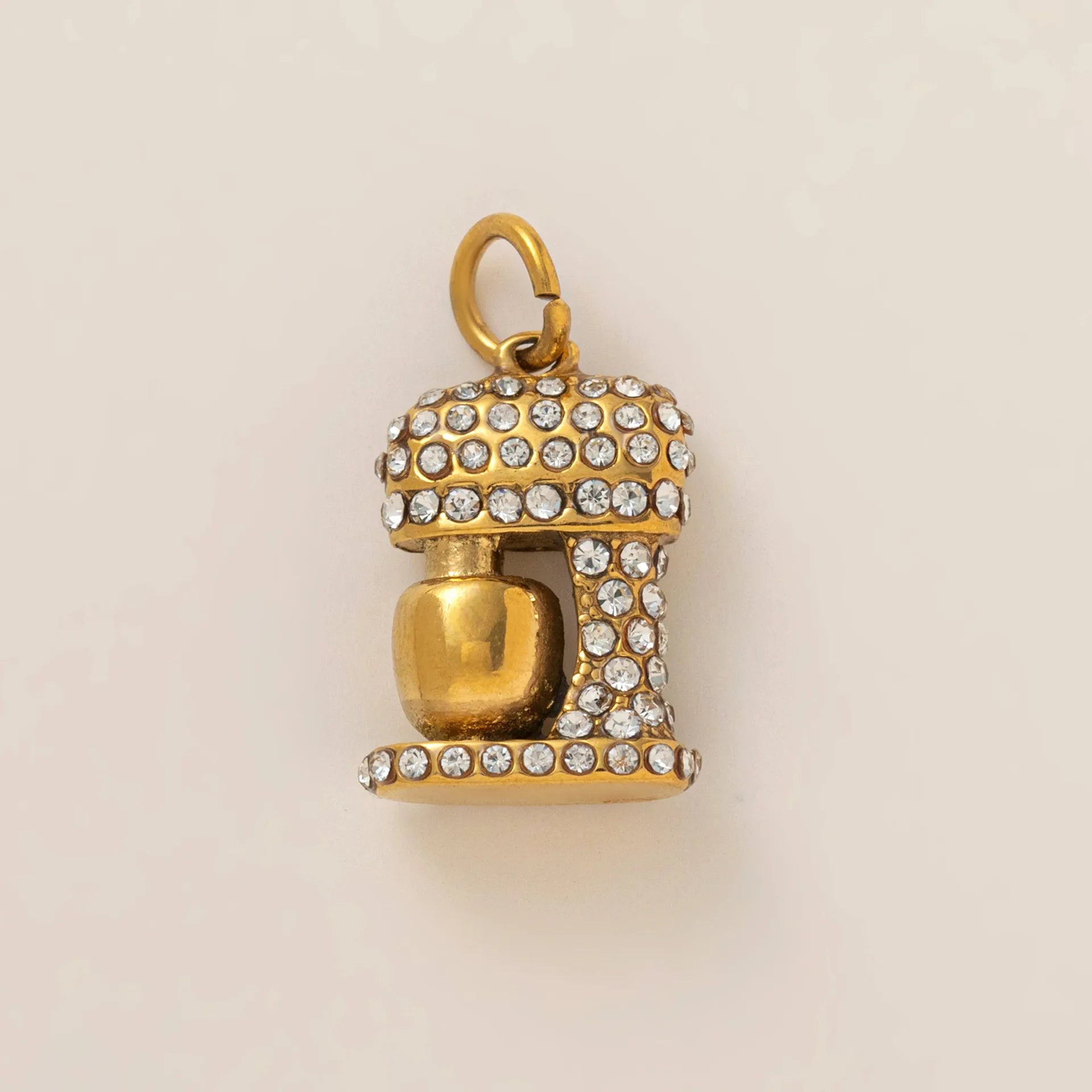 18K gold plated coffee maker charm pendant encrusted with sparkling crystals
