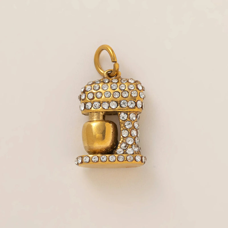18K gold plated coffee maker charm pendant encrusted with sparkling crystals