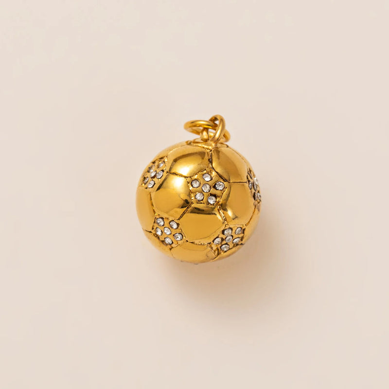 18K gold plated soccer ball charm pendant with sparkling crystals