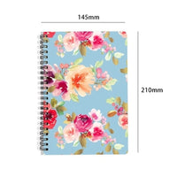 Floral A5 spiral notebook showing 145mm by 210mm dimensions