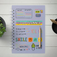 Cute purple A5 spiral undated daily planner with hand-drawn cartoon cover