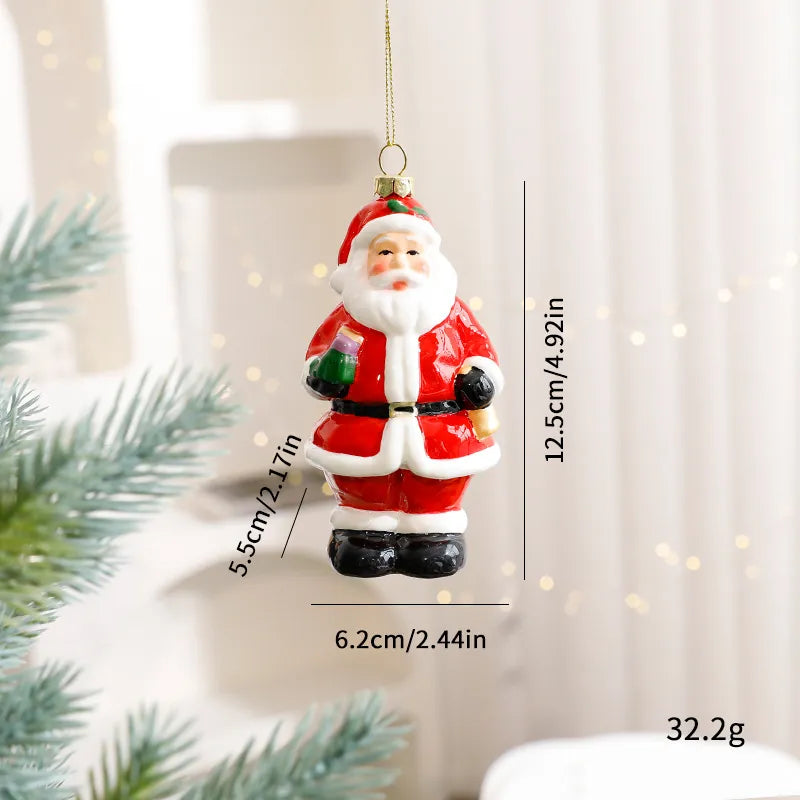 Hand-painted glossy red Santa Claus Christmas hanging ornament with gold cord