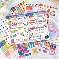 A5 undated spiral planner shown with colorful functional sticker sheets