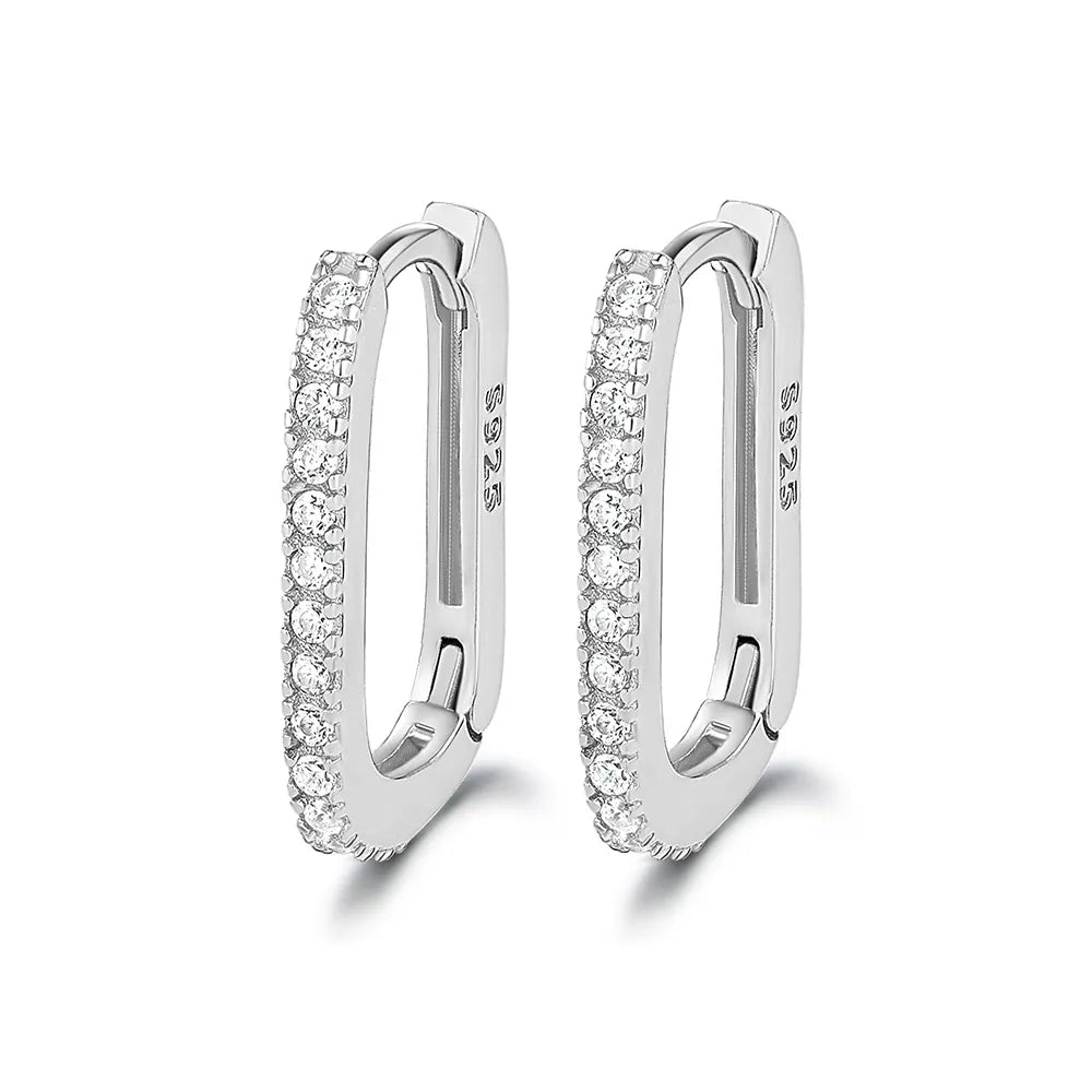 925 sterling silver geometric hoop earrings with pave cubic zirconia