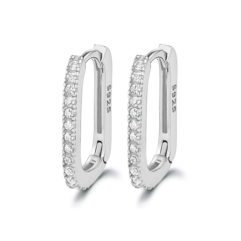 925 sterling silver geometric hoop earrings with pave cubic zirconia