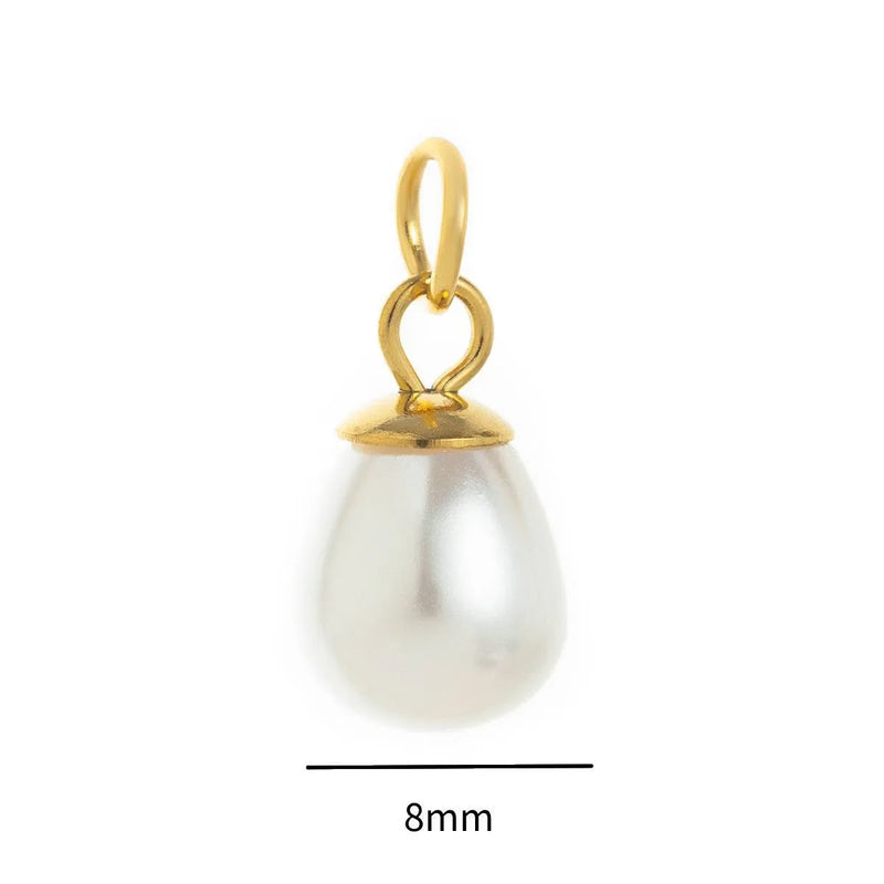 18K gold plated clip-on charm with a white teardrop pearl for DIY necklaces and bracelets