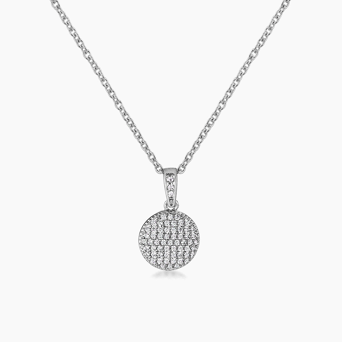 Lovely Rhodium Necklace with CZ Disk Pendant