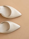 The Princess | White Pointed Toe Bridal Block Heel with Ankle Strap