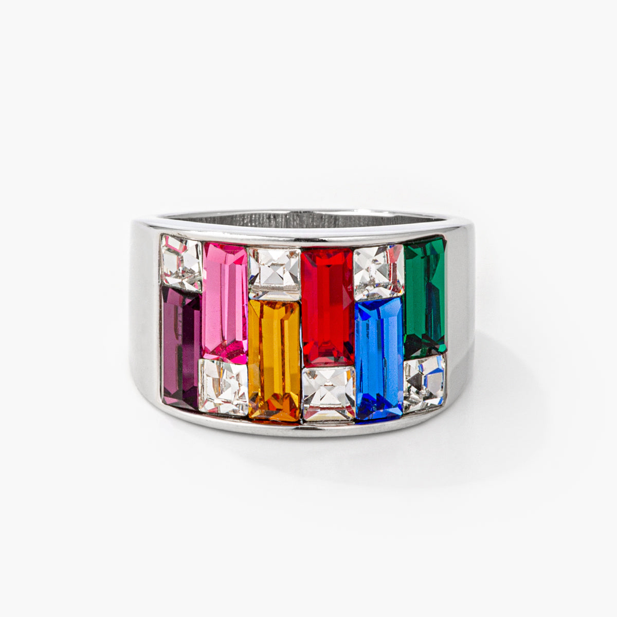 Glinda 9ct Multicolor CZ White Gold Rhodium Fashion Ring