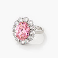 11.5Ct Rhodium Plated Pale Pink Oval Blossom Ring