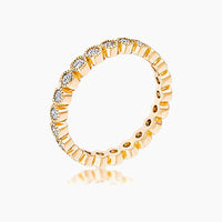 Gold Plated Dotted Clear CZ Round Bezel Eternity Ring