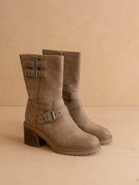 The Rider | Dark Taupe Mid-Calf Moto Boot