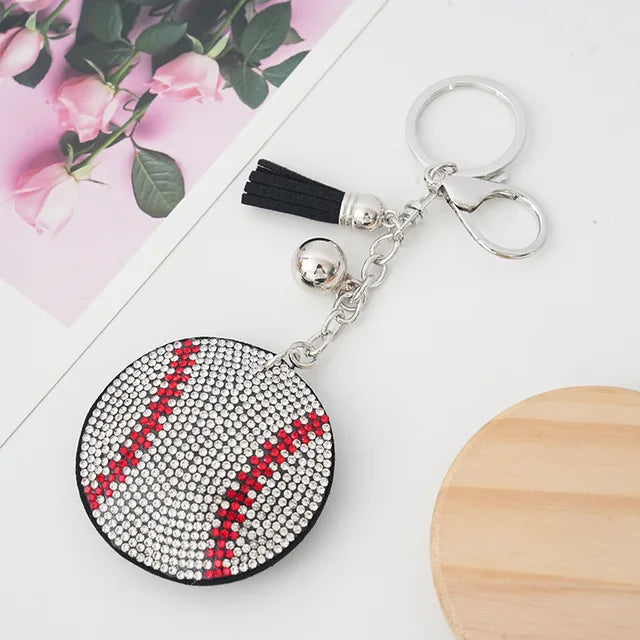 Rhinestone Baseball Keychain