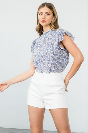 Blue China Floral Top