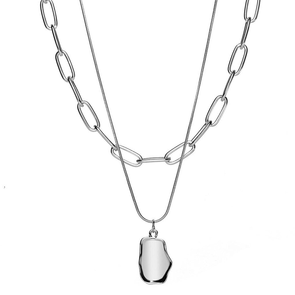 Multilayer Silver Tone Stainless Steel Necklace