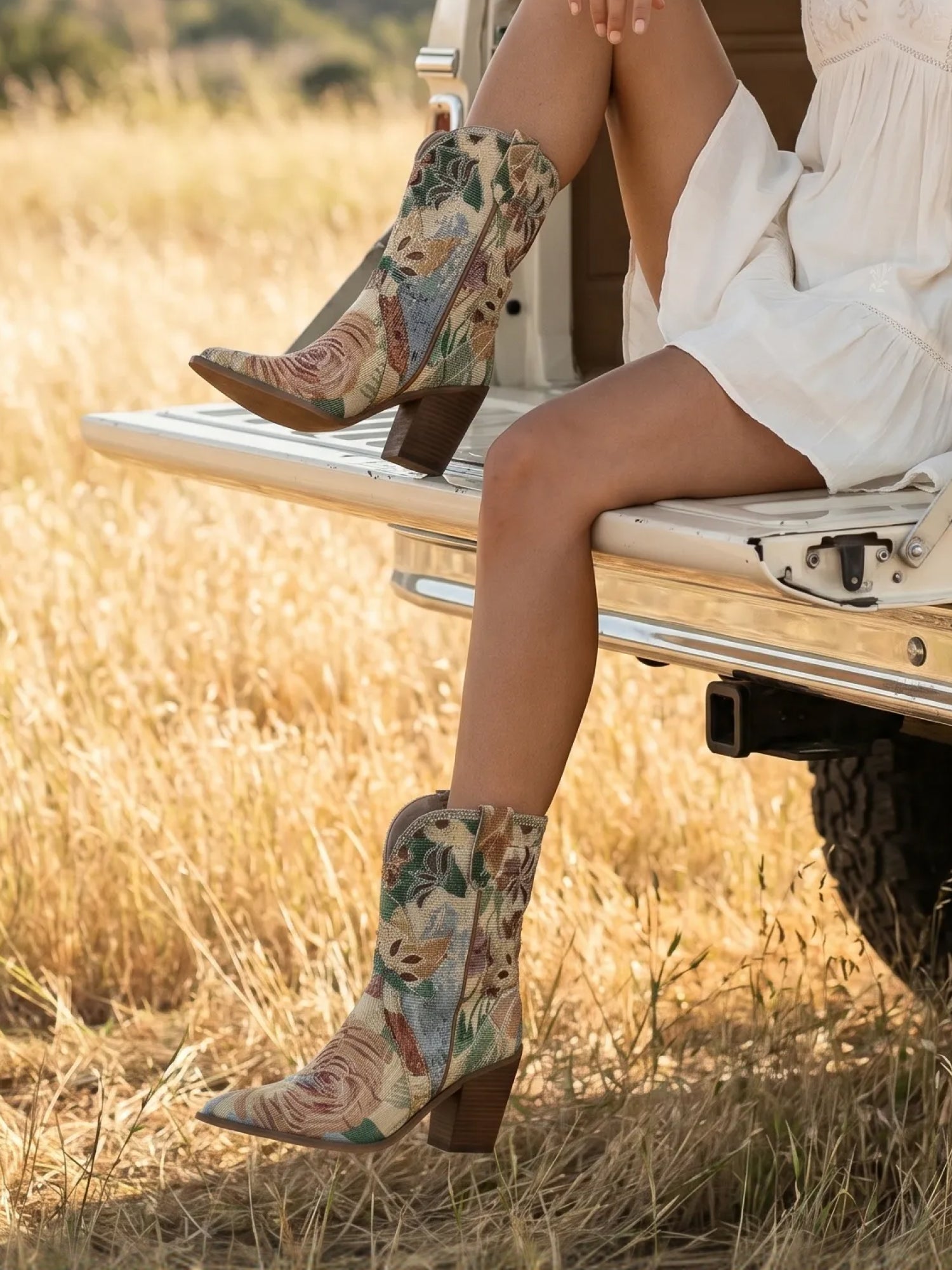 The Sorrel | Vintage Floral Tapestry Print Western Cowgirl Bootie