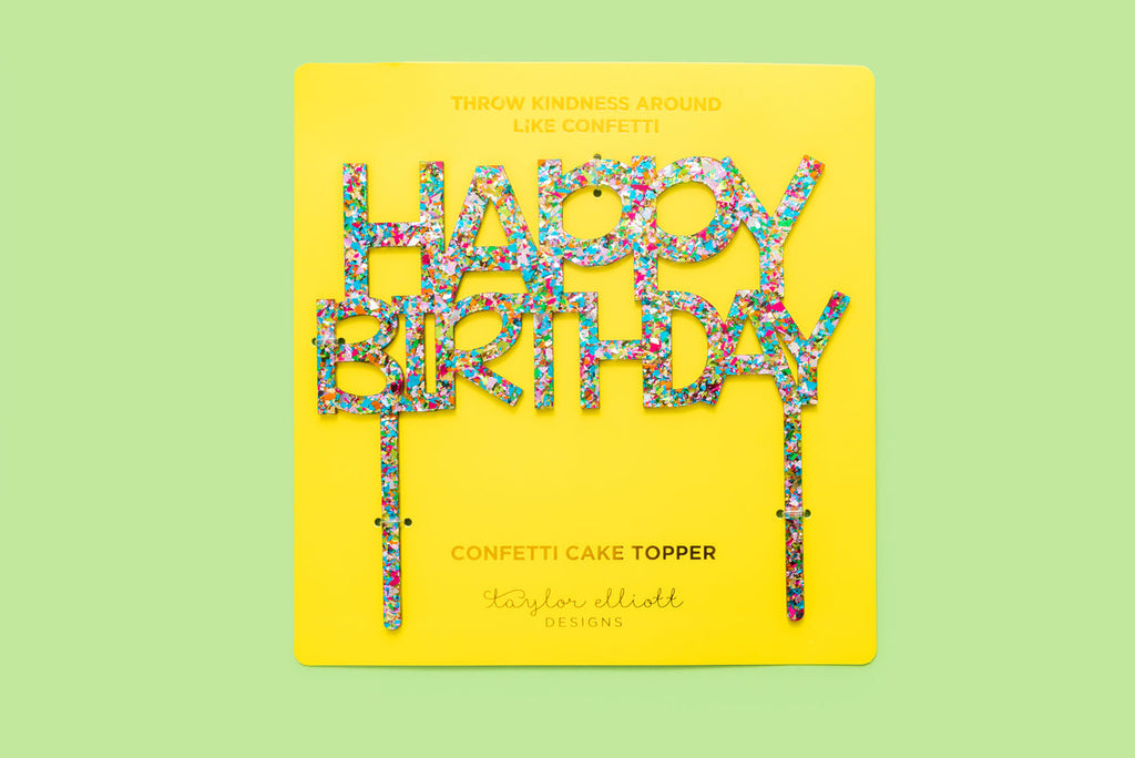 Adorno para tarta de confeti de feliz cumpleaños
